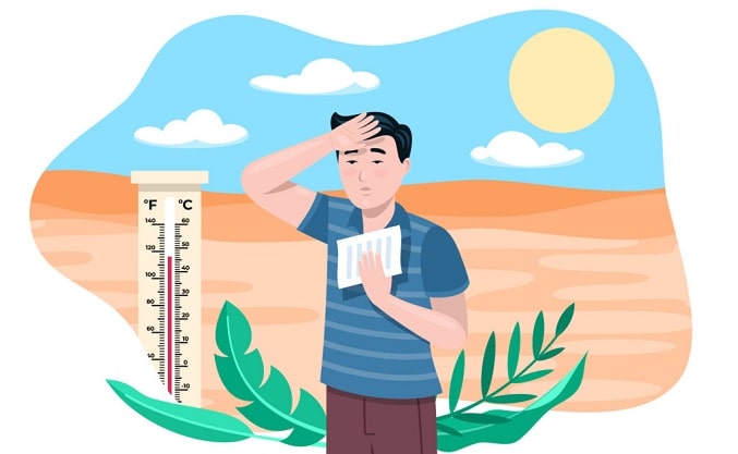 Man using inhaler to manage COPD during hot summer in Delhi